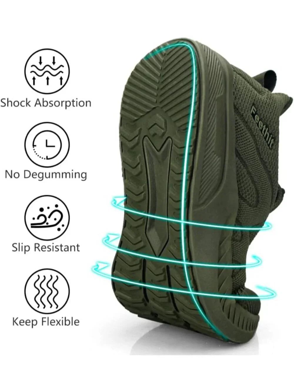 Men's Army Green Non Slip Athletic Sneaker Slip On Walking Casual Running Shoes